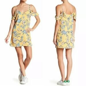 Love, Fire Dress XL Ruffle Strap Yellow Blue Floral Cold Shoulder V Neck Lined